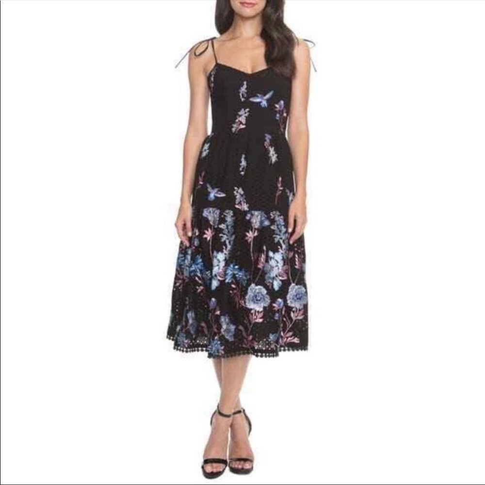 Dress the Population- NWT “Abby” Floral Embroidery Eyelet Lace Midi Dress